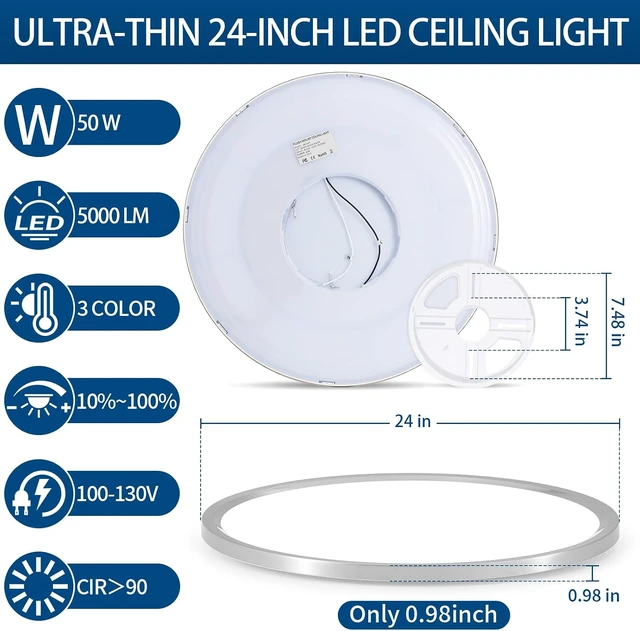 Alt view image 2 of 7 - 24 inch Large Led Flush Mount Ceiling Light Fixture Dimmable Brushed Nickel