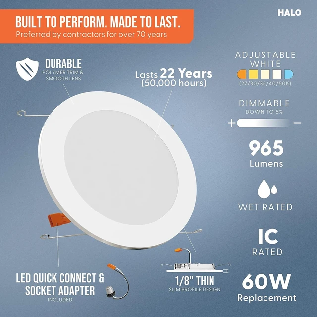 Alt view image 3 of 7 - HALO HLBT 6 inch LED Recessed Light Slim Trim Retrofit 5CCT 765lm 6PK