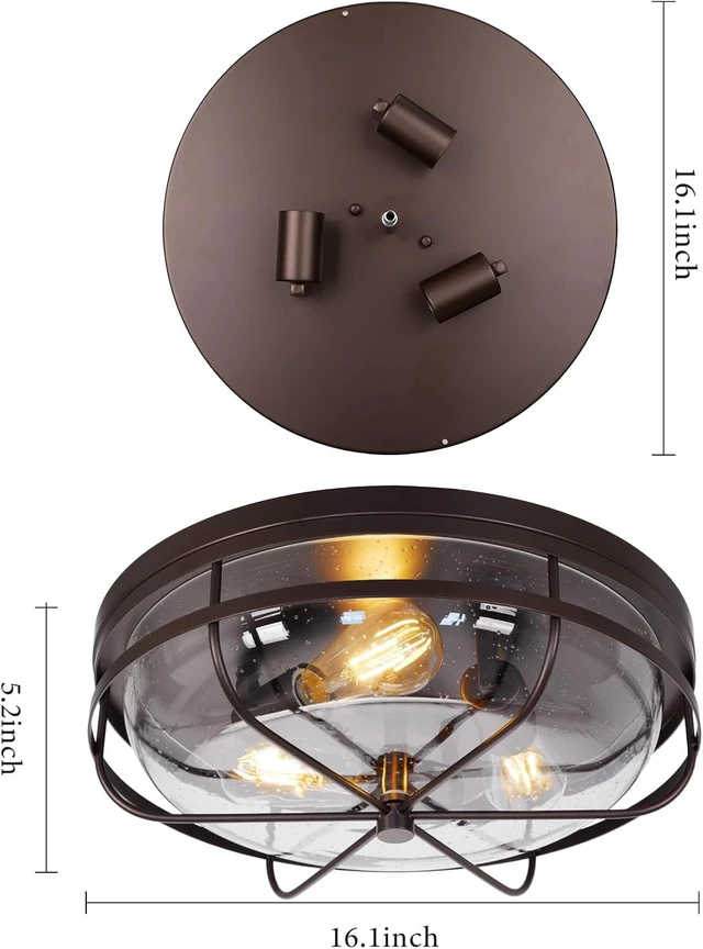 Alt view image 2 of 7 - 16 Inch Light Fixtures Ceiling Mount, Close to Ceiling Light with Seeded Glass, Outdoor Indoor Flush Mount Ceiling Light for Bedroom Living Room Kitchen Porch Hall Patio, ROS91AL-ORB