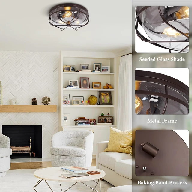 Alt view image 3 of 7 - 16 Inch Light Fixtures Ceiling Mount, Close to Ceiling Light with Seeded Glass, Outdoor Indoor Flush Mount Ceiling Light for Bedroom Living Room Kitchen Porch Hall Patio, ROS91AL-ORB