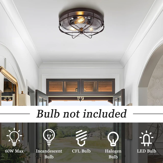 Alt view image 4 of 7 - 16 Inch Light Fixtures Ceiling Mount, Close to Ceiling Light with Seeded Glass, Outdoor Indoor Flush Mount Ceiling Light for Bedroom Living Room Kitchen Porch Hall Patio, ROS91AL-ORB