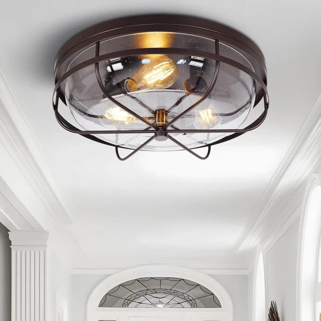 Alt view image 5 of 7 - 16 Inch Light Fixtures Ceiling Mount, Close to Ceiling Light with Seeded Glass, Outdoor Indoor Flush Mount Ceiling Light for Bedroom Living Room Kitchen Porch Hall Patio, ROS91AL-ORB