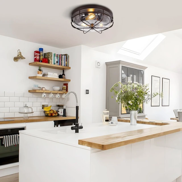 Alt view image 7 of 7 - 16 Inch Light Fixtures Ceiling Mount, Close to Ceiling Light with Seeded Glass, Outdoor Indoor Flush Mount Ceiling Light for Bedroom Living Room Kitchen Porch Hall Patio, ROS91AL-ORB