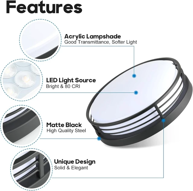 Alt view image 5 of 7 - WISBEAM 10 Inch Matte Black Flush Mount Ceiling Light, 17W LED Ceiling Lighting Fixture with 5CCT(2700K/3000K/3500K/4000K/5000K), Dimmable LED Light Fixtures Ceiling Mount for Kitchen Bathroom Hallway
