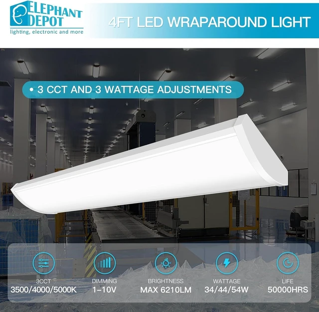 Alt view image 2 of 7 - 4FT LED Wraparound Light Fixture, 48 inch Kitchen Lighting Fixtures Ceiling, 54W 6210LM,3500-5000K, 120-277V Commercial 4FT Led Light Fixtures for Laundry Room,Closet,Garage,UL(0-10 v dimming!)
