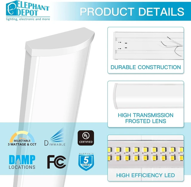 Alt view image 3 of 7 - 4FT LED Wraparound Light Fixture, 48 inch Kitchen Lighting Fixtures Ceiling, 54W 6210LM,3500-5000K, 120-277V Commercial 4FT Led Light Fixtures for Laundry Room,Closet,Garage,UL(0-10 v dimming!)
