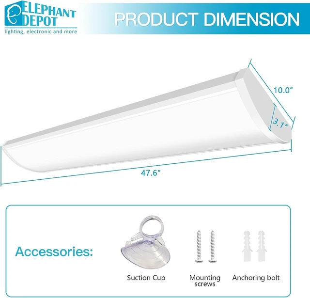 Alt view image 4 of 7 - 4FT LED Wraparound Light Fixture, 48 inch Kitchen Lighting Fixtures Ceiling, 54W 6210LM,3500-5000K, 120-277V Commercial 4FT Led Light Fixtures for Laundry Room,Closet,Garage,UL(0-10 v dimming!)