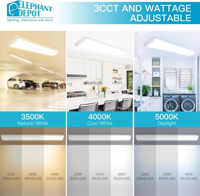 Alt view image 5 of 7 - 4FT LED Wraparound Light Fixture, 48 inch Kitchen Lighting Fixtures Ceiling, 54W 6210LM,3500-5000K, 120-277V Commercial 4FT Led Light Fixtures for Laundry Room,Closet,Garage,UL(0-10 v dimming!)