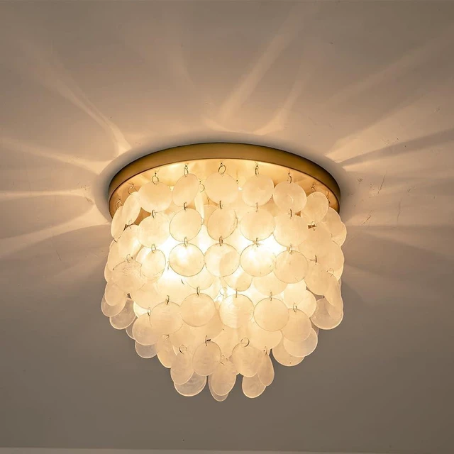 Main image of 3-Lights Capiz Shell Ceiling Light Fixtures, Gold Boho Flush Mount Ceiling Light for Living Room, Bedroom, Kitchen Island, Foyer, Entryway, Seashell Coastal