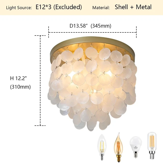 Alt view image 3 of 7 - 3-Lights Capiz Shell Ceiling Light Fixtures, Gold Boho Flush Mount Ceiling Light for Living Room, Bedroom, Kitchen Island, Foyer, Entryway, Seashell Coastal
