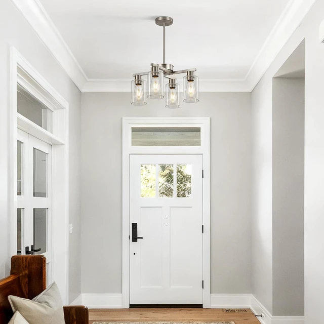 Alt view image 4 of 7 - 4-Light Brushed Nickel Dining Room Chandelier, Modern Glass Pendant Light