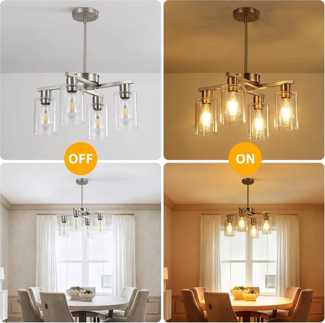 Alt view image 5 of 7 - 4-Light Brushed Nickel Dining Room Chandelier, Modern Glass Pendant Light