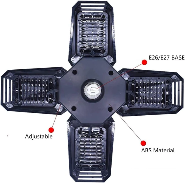 Alt view image 3 of 6 - Deformable LED Garage Lights - 12000 Lumen 6500K Daylight 120W, Four Leaf Garage Organization Ceiling Lighting, Pack of 2