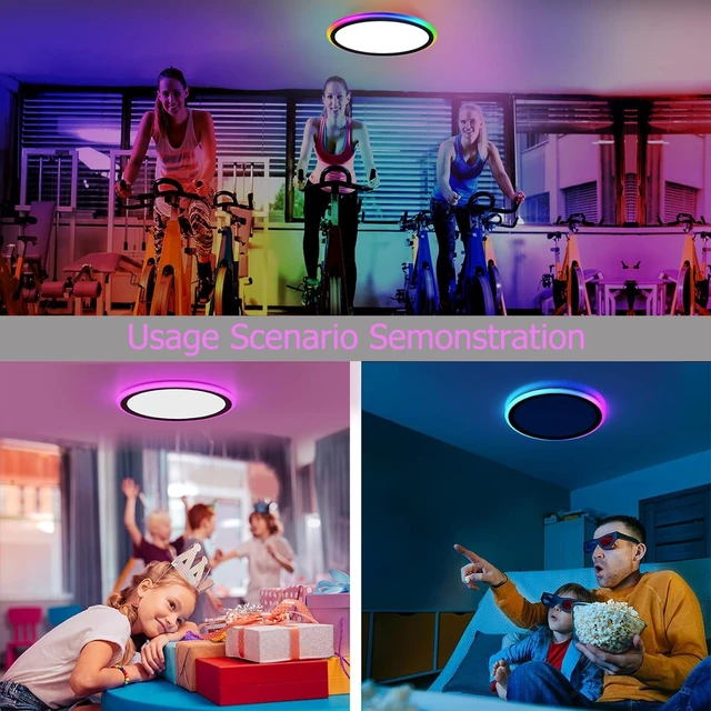 Alt view image 6 of 7 - 13Inch Magic RGB Flush Mount Led Ceiling Light,34W 3400LM Dimmable with Remote Control 3000-6500K+RGB Color Changing Ceiling Light.Surface Round Ceiling Lights for Bedroom Living Room (Black)