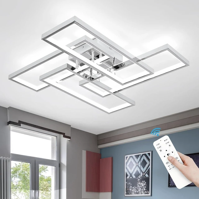 Main image of Dimmable Modern LED Ceiling Light, 4-Square Modern Ceiling Lighting for Living Room with Remote Control 26In Chrome Bedroom Ceiling Lights Fixures for Kitchen, Bathroom, Dining Room