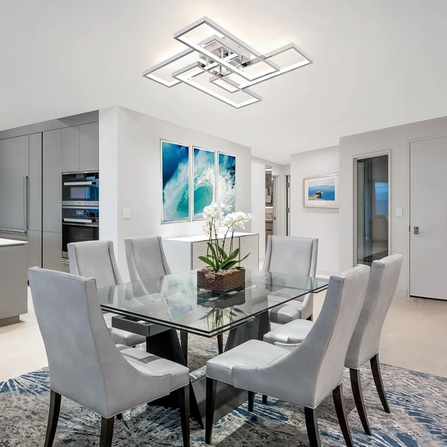 Alt view image 3 of 7 - Dimmable Modern LED Ceiling Light, 4-Square Modern Ceiling Lighting for Living Room with Remote Control 26In Chrome Bedroom Ceiling Lights Fixures for Kitchen, Bathroom, Dining Room