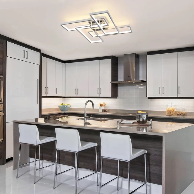 Alt view image 7 of 7 - Dimmable Modern LED Ceiling Light, 4-Square Modern Ceiling Lighting for Living Room with Remote Control 26In Chrome Bedroom Ceiling Lights Fixures for Kitchen, Bathroom, Dining Room