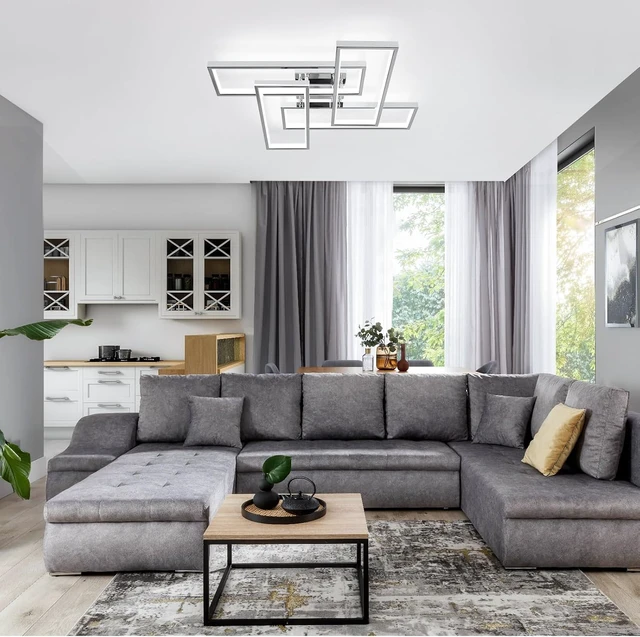 Alt view image 2 of 7 - Dimmable Modern LED Ceiling Light, 4-Square Modern Ceiling Lighting for Living Room with Remote Control 26In Chrome Bedroom Ceiling Lights Fixures for Kitchen, Bathroom, Dining Room