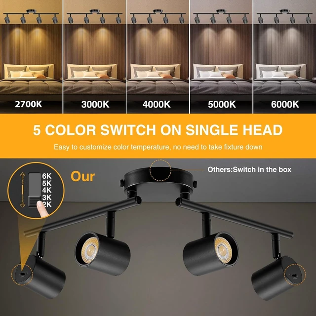Alt view image 2 of 7 - VANoopee 5-Color 4 Light LED Track Lighting Fixtures Ceiling, Black