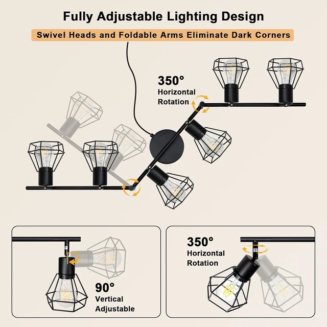 Alt view image 3 of 7 - HiBay Plug in Track Lighting, 6-Light Adjustable Ceiling Fixture Black