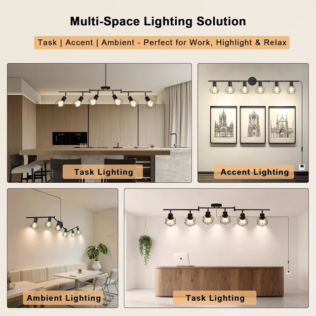 Alt view image 6 of 7 - HiBay Plug in Track Lighting, 6-Light Adjustable Ceiling Fixture Black