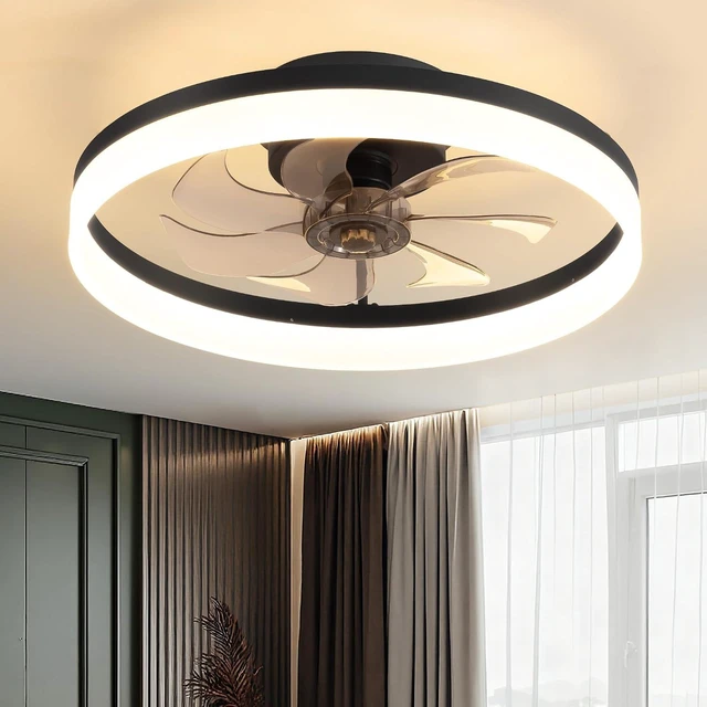 Main image of PUSU 15.8" Black Low Profile Ceiling Fans with Light, Bedroom Fan Lighting