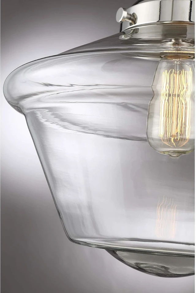 Alt view image 6 of 6 - Modern Farmhouse 1-Light Transitional Retro Vintage Schoolhouse Semi-Flush Mount Ceiling Light, 60 Watts, in Polished Nickel with Clear Glass Globe
