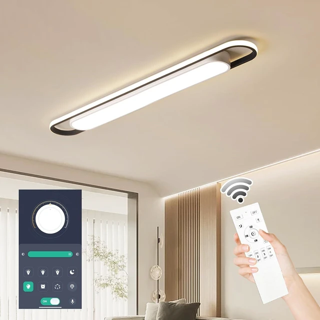 Main image of 4Ft Modern Smart LED Linear Ceiling Lights Dimmable LED Ceiling Lamp with Remote Control,65W Metal/Acrylic Flush Mount Ceiling Lighting Fixtures for Kitchen Living Room Kitchen Dining Room (48")