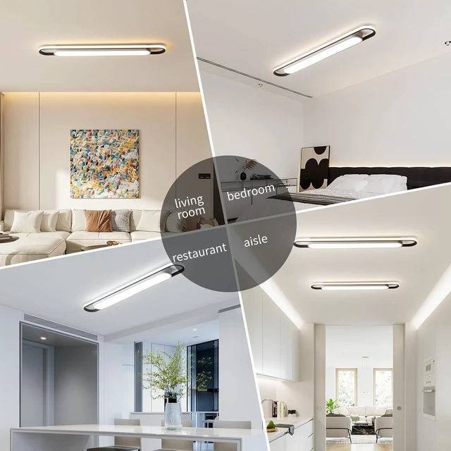 Alt view image 2 of 7 - 4Ft Modern Smart LED Linear Ceiling Lights Dimmable LED Ceiling Lamp with Remote Control,65W Metal/Acrylic Flush Mount Ceiling Lighting Fixtures for Kitchen Living Room Kitchen Dining Room (48")
