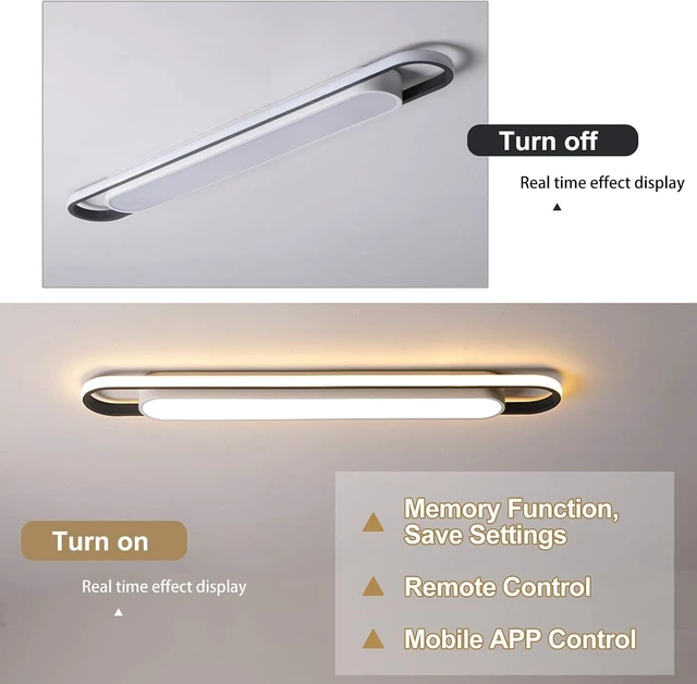 Alt view image 7 of 7 - 4Ft Modern Smart LED Linear Ceiling Lights Dimmable LED Ceiling Lamp with Remote Control,65W Metal/Acrylic Flush Mount Ceiling Lighting Fixtures for Kitchen Living Room Kitchen Dining Room (48")