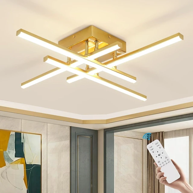 Main image of CANEOE Modern Ceiling Light Fixture, Gold Dimmable Close to Ceiling Light with Remote Control,Sputnik Flush Mount Ceiling Lamp for Bedroom Living Room Kitchen Modern Chandelier Light Fixture Ceiling