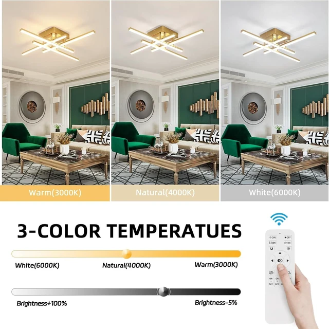 Alt view image 2 of 7 - CANEOE Modern Ceiling Light Fixture, Gold Dimmable Close to Ceiling Light with Remote Control,Sputnik Flush Mount Ceiling Lamp for Bedroom Living Room Kitchen Modern Chandelier Light Fixture Ceiling