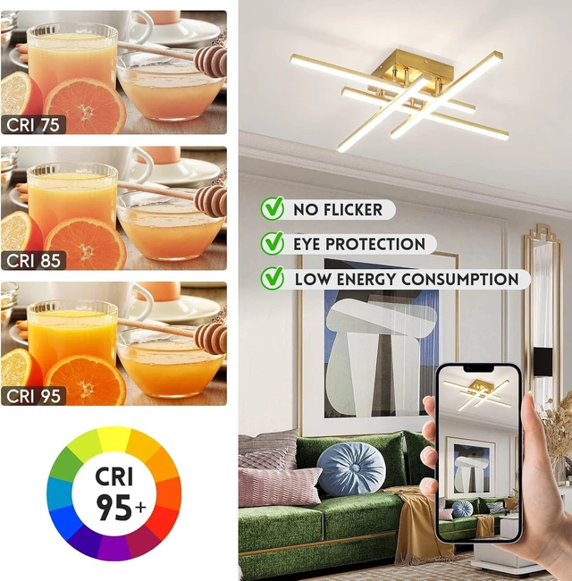 Alt view image 3 of 7 - CANEOE Modern Ceiling Light Fixture, Gold Dimmable Close to Ceiling Light with Remote Control,Sputnik Flush Mount Ceiling Lamp for Bedroom Living Room Kitchen Modern Chandelier Light Fixture Ceiling