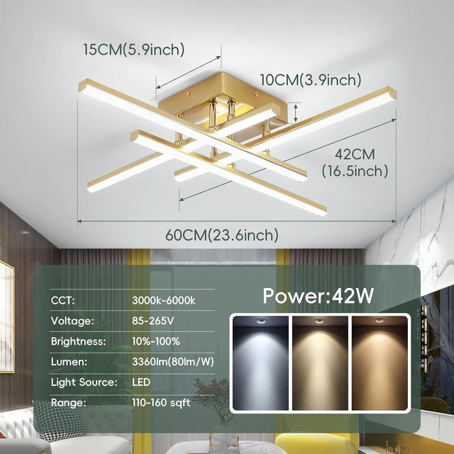 Alt view image 4 of 7 - CANEOE Modern Ceiling Light Fixture, Gold Dimmable Close to Ceiling Light with Remote Control,Sputnik Flush Mount Ceiling Lamp for Bedroom Living Room Kitchen Modern Chandelier Light Fixture Ceiling