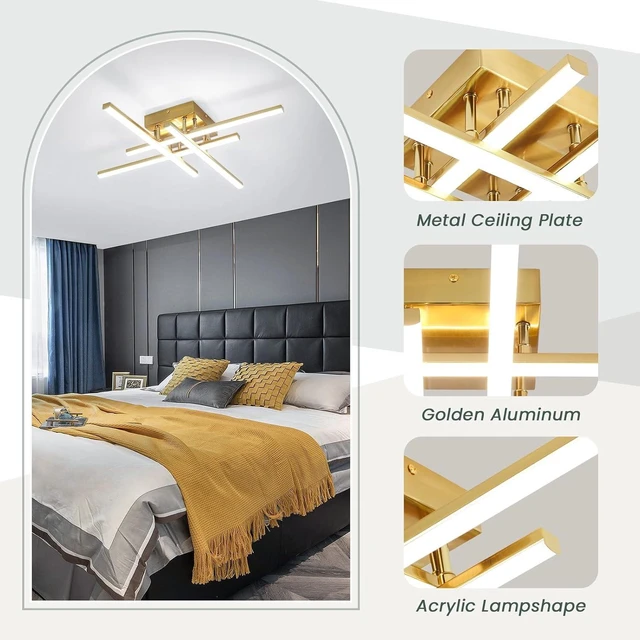Alt view image 5 of 7 - CANEOE Modern Ceiling Light Fixture, Gold Dimmable Close to Ceiling Light with Remote Control,Sputnik Flush Mount Ceiling Lamp for Bedroom Living Room Kitchen Modern Chandelier Light Fixture Ceiling