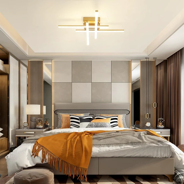 Alt view image 7 of 7 - CANEOE Modern Ceiling Light Fixture, Gold Dimmable Close to Ceiling Light with Remote Control,Sputnik Flush Mount Ceiling Lamp for Bedroom Living Room Kitchen Modern Chandelier Light Fixture Ceiling