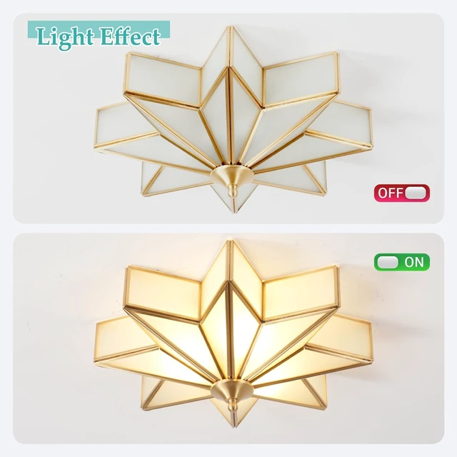 Alt view image 2 of 7 - Star Glass Ceiling Light Brass Flush Mount Ceiling Fixture 15.7-inch