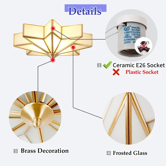Alt view image 5 of 7 - Star Glass Ceiling Light Brass Flush Mount Ceiling Fixture 15.7-inch