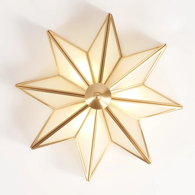 Alt view image 7 of 7 - Star Glass Ceiling Light Brass Flush Mount Ceiling Fixture 15.7-inch