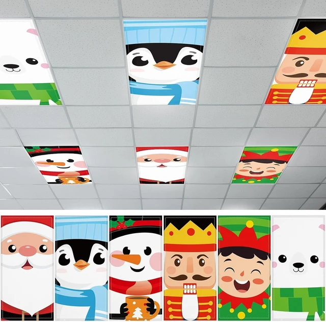 Main image of 6 Pcs Fluorescent Light Covers with 60 Magnets Decorative for Classroom Ceiling Lights 4 x 2 Feet Magnetic Light Cover Filter Easy Install for Office Hospital Home Ceiling Supplies (Christmas role)