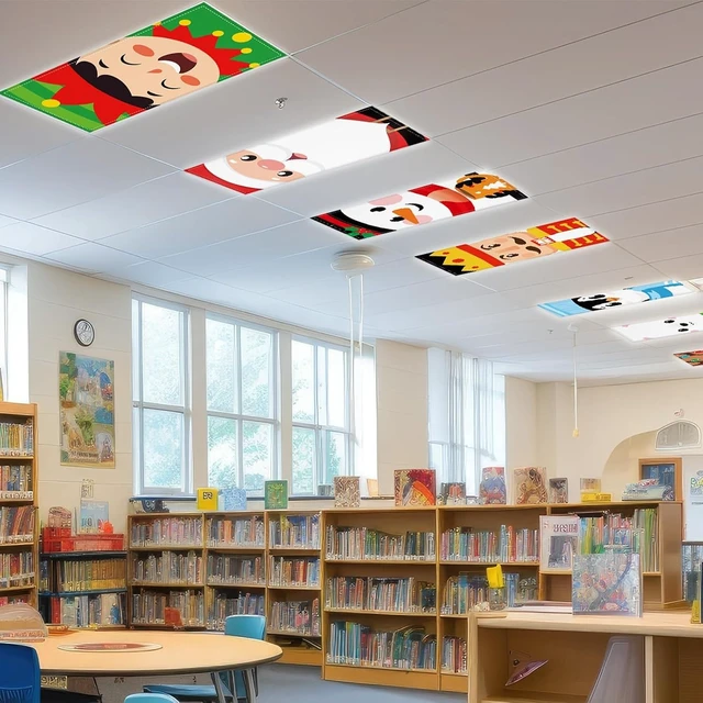 Alt view image 7 of 7 - 6 Pcs Fluorescent Light Covers with 60 Magnets Decorative for Classroom Ceiling Lights 4 x 2 Feet Magnetic Light Cover Filter Easy Install for Office Hospital Home Ceiling Supplies (Christmas role)