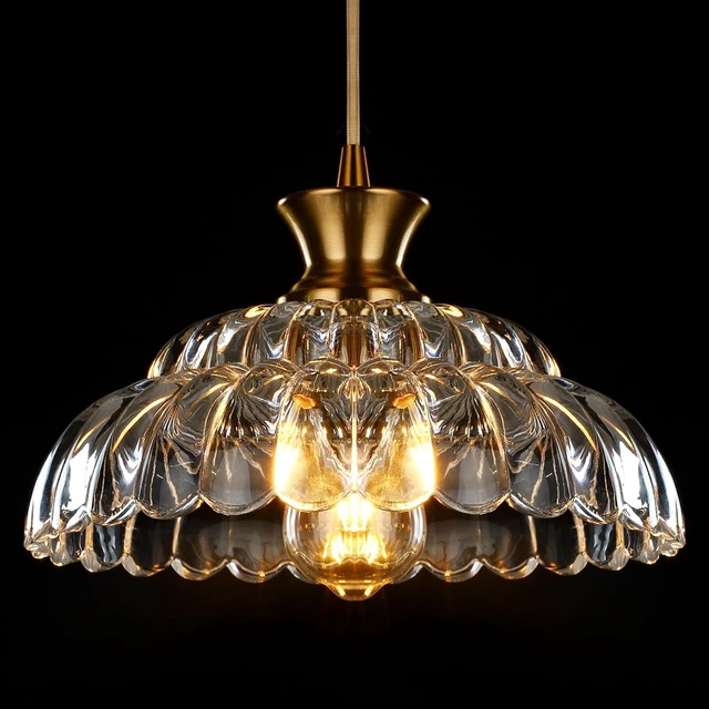 Main image of Glass Pendant Lights Kitchen Island, 11.8" Vintage Lighting Glass Light Fixtures Brushed Gold Modern Glass Chandelier Hanging Ceiling for Dining Living Room Restaurant Bedroom Foyer Entryway