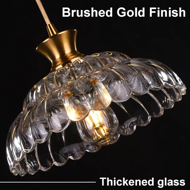 Alt view image 2 of 7 - Glass Pendant Lights Kitchen Island, 11.8" Vintage Lighting Glass Light Fixtures Brushed Gold Modern Glass Chandelier Hanging Ceiling for Dining Living Room Restaurant Bedroom Foyer Entryway