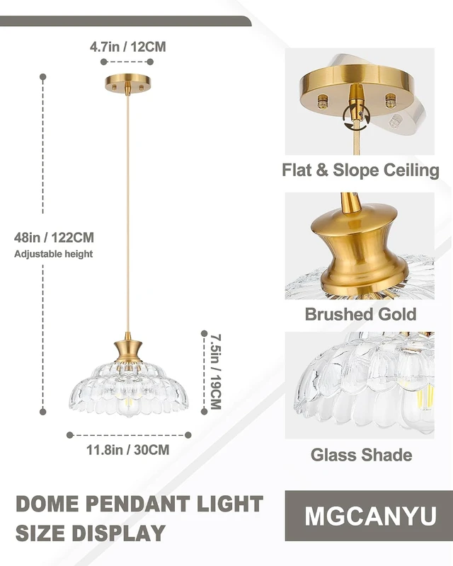 Alt view image 6 of 7 - Glass Pendant Lights Kitchen Island, 11.8" Vintage Lighting Glass Light Fixtures Brushed Gold Modern Glass Chandelier Hanging Ceiling for Dining Living Room Restaurant Bedroom Foyer Entryway