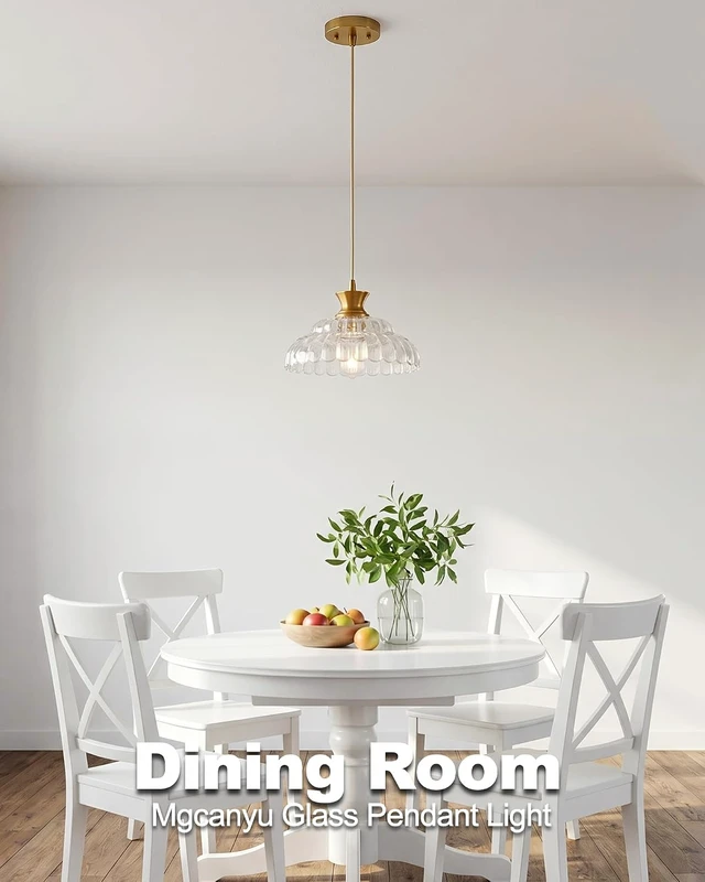 Alt view image 7 of 7 - Glass Pendant Lights Kitchen Island, 11.8" Vintage Lighting Glass Light Fixtures Brushed Gold Modern Glass Chandelier Hanging Ceiling for Dining Living Room Restaurant Bedroom Foyer Entryway