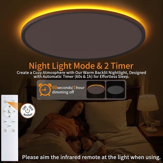 Alt view image 2 of 7 - Flush Mount Ceiling Light with Night Light (White, 23 inch)