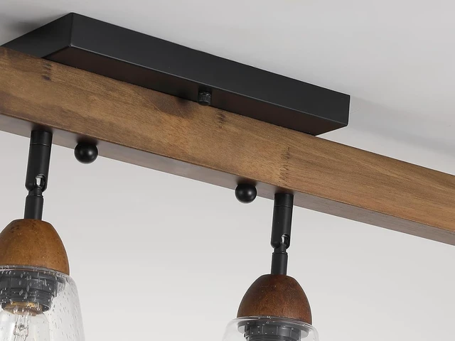 Alt view image 6 of 7 - 4-Light Large Rustic Farmhouse Wood Flush Mount Ceiling Light Fixture Clear Seeded Glass Shade and Oak Wood Track Semi Flush Mount Ceiling Light for Kitchen Living Room Bedroom Indoor, Black