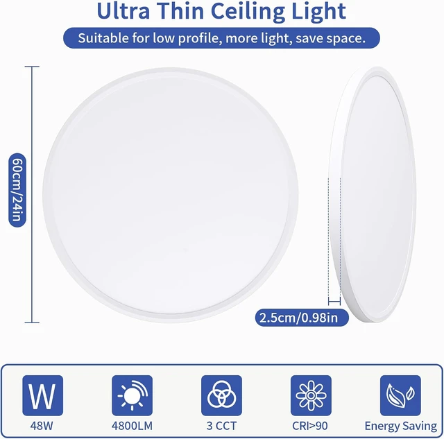 Alt view image 3 of 7 - 24 inch Flush Mount Led Ceiling Light, 48W Ultra Thin Dimmable