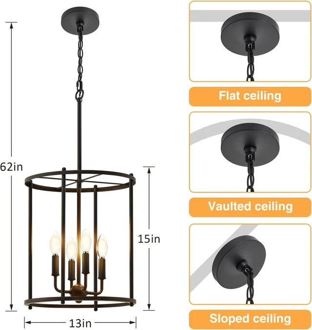 Alt view image 2 of 7 - Luvkczc 4-Light Black Chandelier, Adjustable Lantern Ceiling Light Fixture