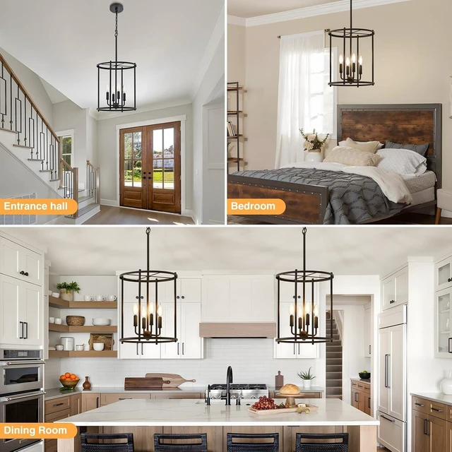 Alt view image 6 of 7 - Luvkczc 4-Light Black Chandelier, Adjustable Lantern Ceiling Light Fixture